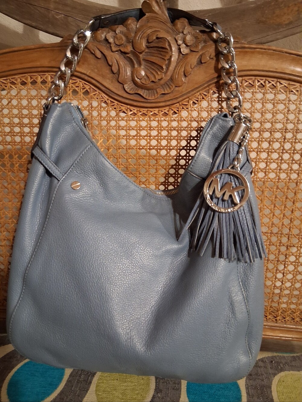 Michael Kors Frances Large Pebbled Leather Shoulder Bag – Slate Blue